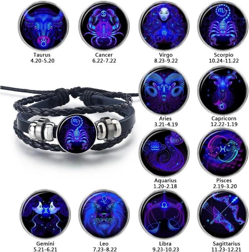 Aktully Zodiac Signs Spirit Bracelet Zodiac Bracelet for Women Men Adjustable 12 Constellation Bracelet Multilayer Zodiac Black Leather Bracelets Zodiac Sign Wrap Bracelet for Women Men Birthday Jewelry - Image 5